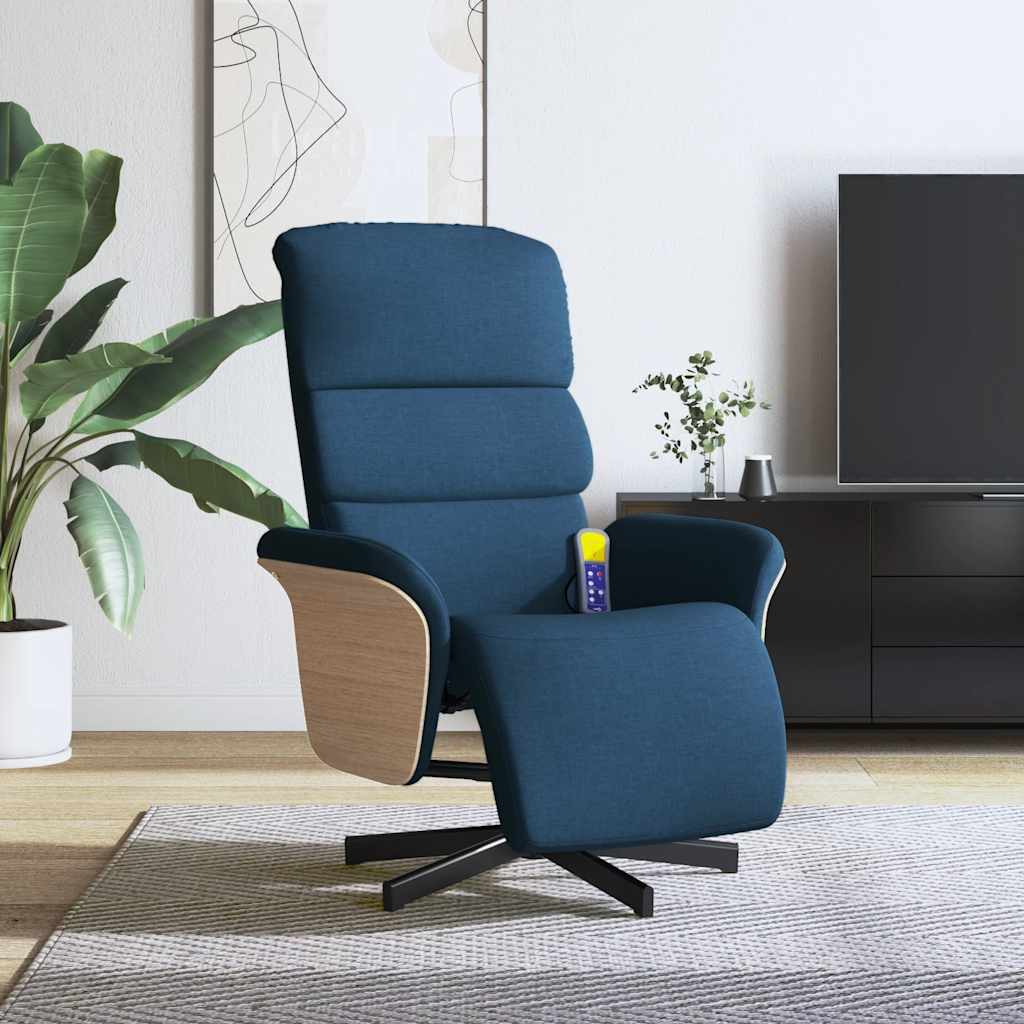 Fauteuil inclinable de massage avec repose-pieds bleu tissu - XIOS
