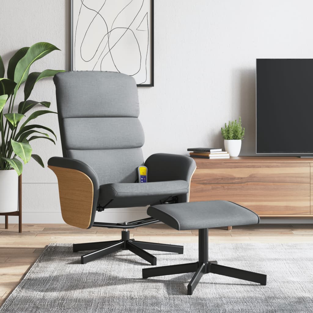 Fauteuil inclinable de massage et repose-pied gris clair tissu - XIOS