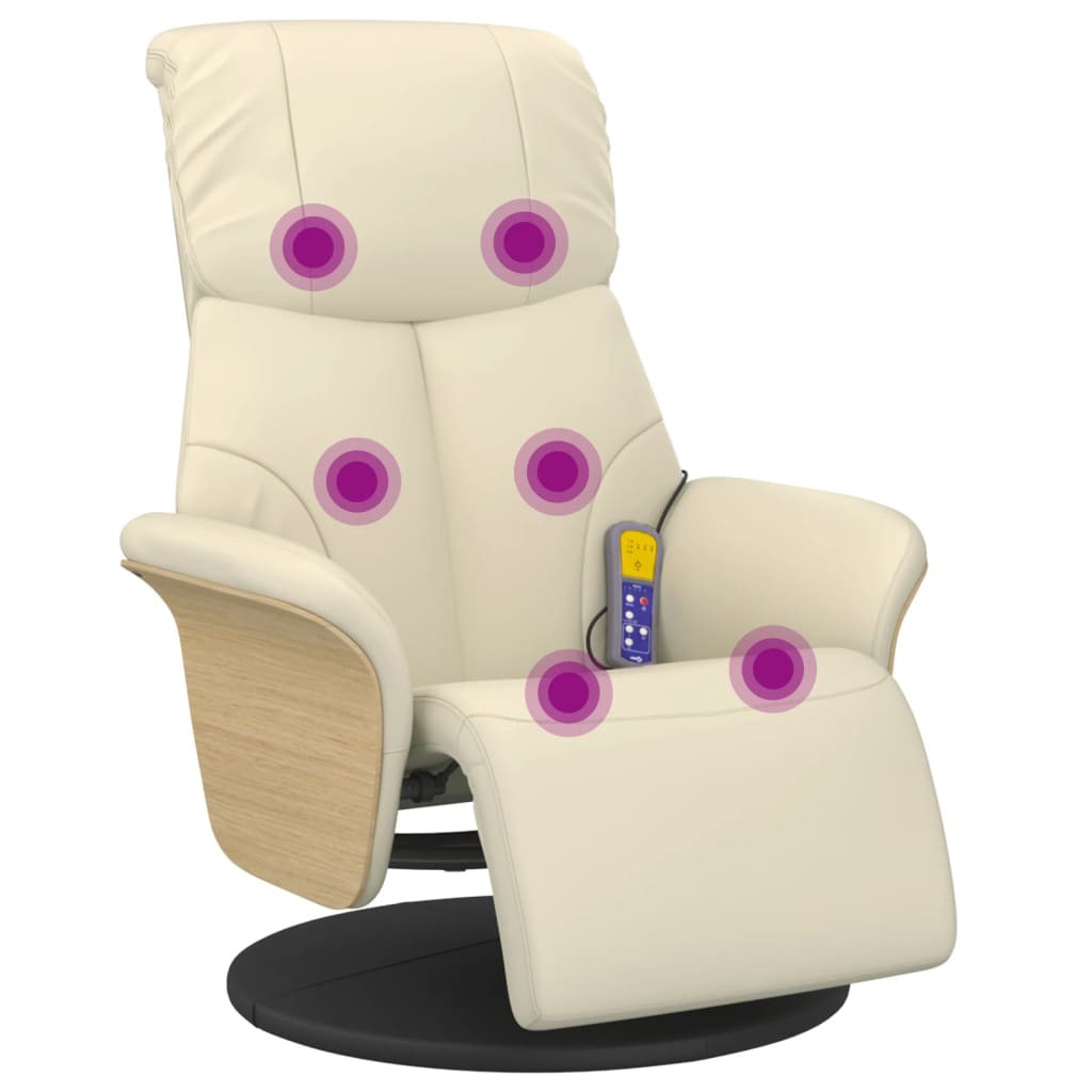 Fauteuil inclinable de massage et repose-pieds crème similicuir - XIOS