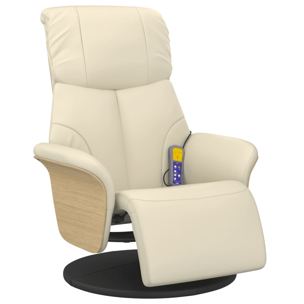Fauteuil inclinable de massage et repose-pieds crème similicuir - XIOS