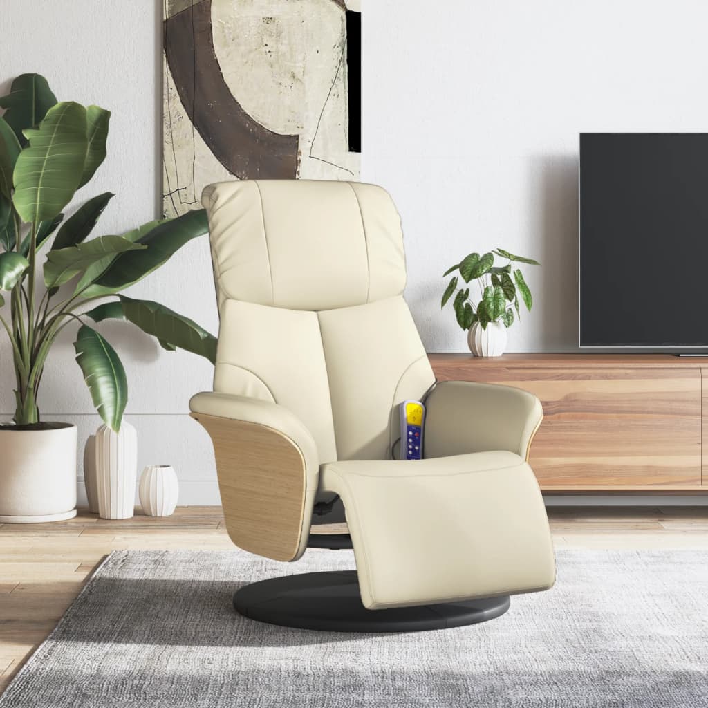 Fauteuil inclinable de massage et repose-pieds crème similicuir - XIOS