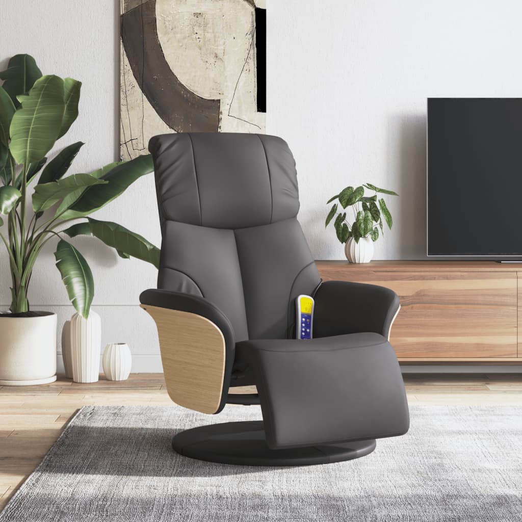 Fauteuil inclinable de massage repose-pieds gris similicuir - XIOS