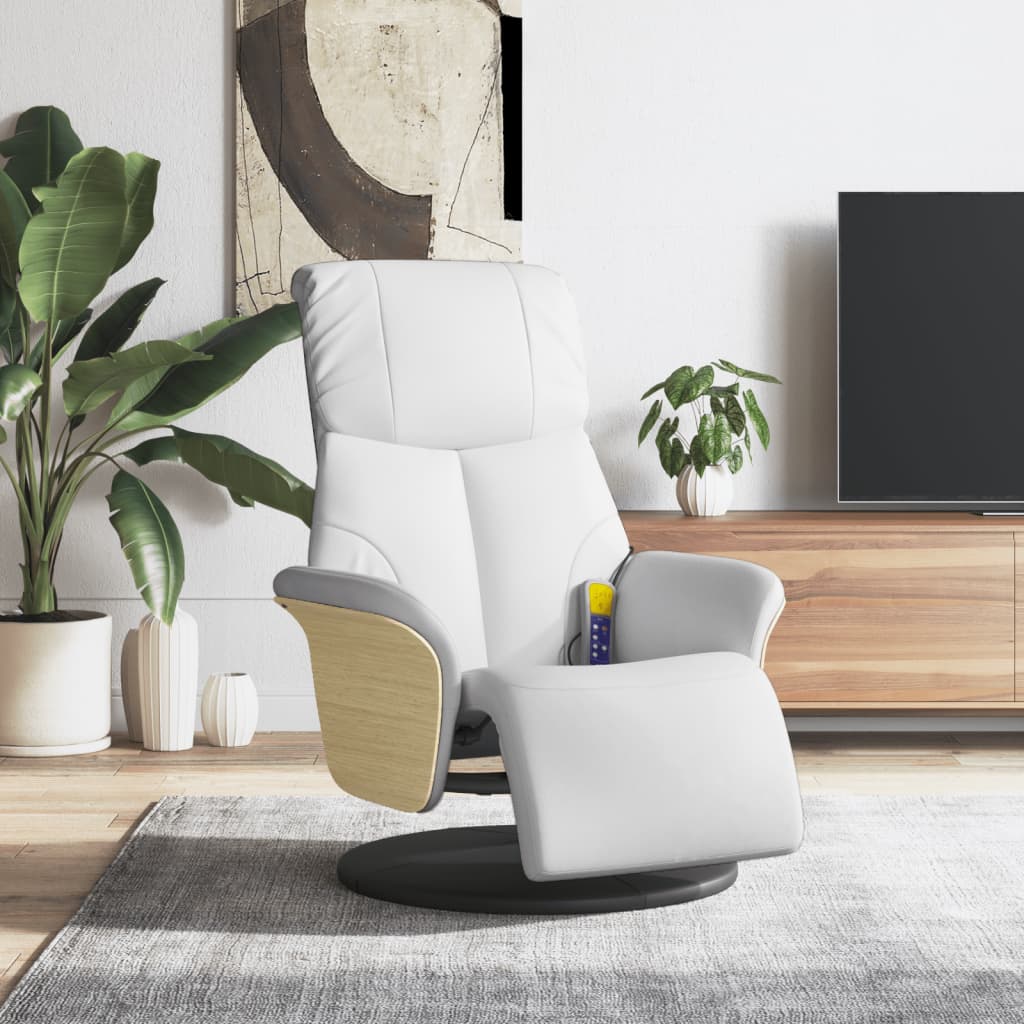 Fauteuil inclinable de massage repose-pieds blanc similicuir - XIOS