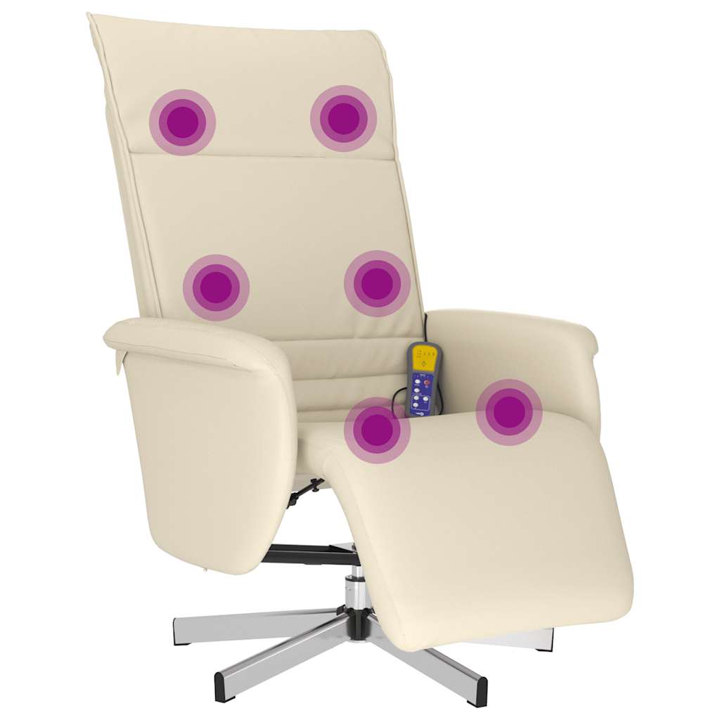 Fauteuil inclinable de massage et repose-pieds crème similicuir - XIOS