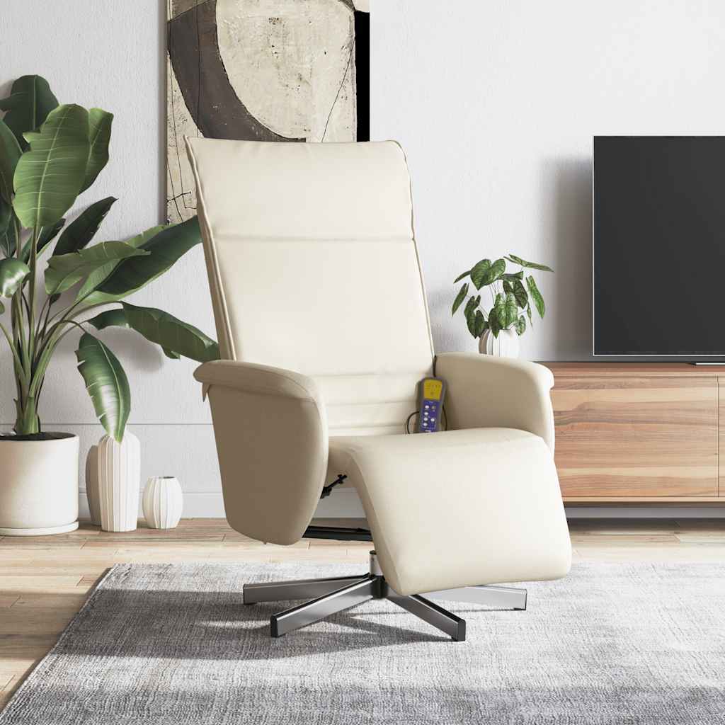 Fauteuil inclinable de massage et repose-pieds crème similicuir - XIOS