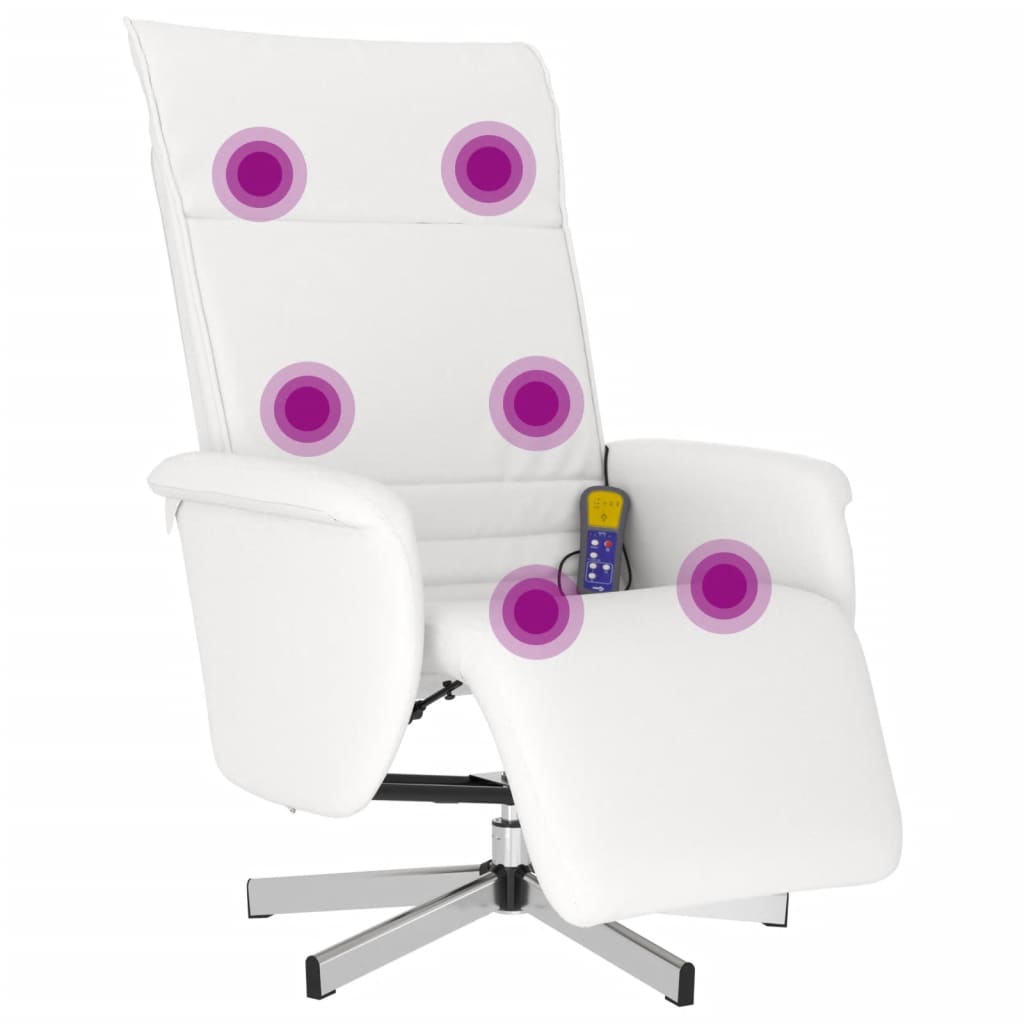 Fauteuil inclinable de massage repose-pieds blanc similicuir - XIOS