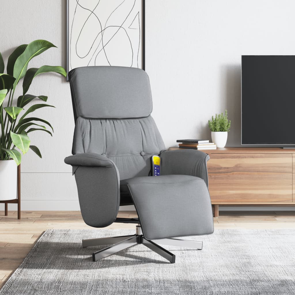 Fauteuil inclinable de massage et repose-pieds gris clair tissu - XIOS