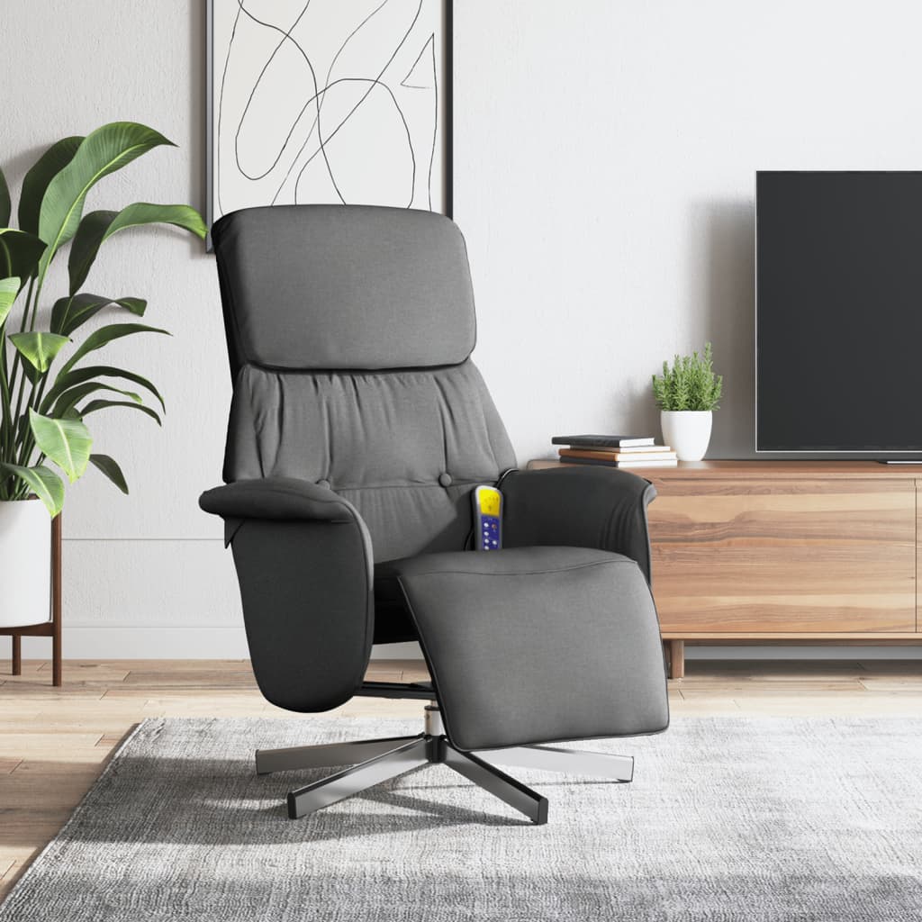 Fauteuil inclinable de massage et repose-pieds gris foncé tissu - XIOS
