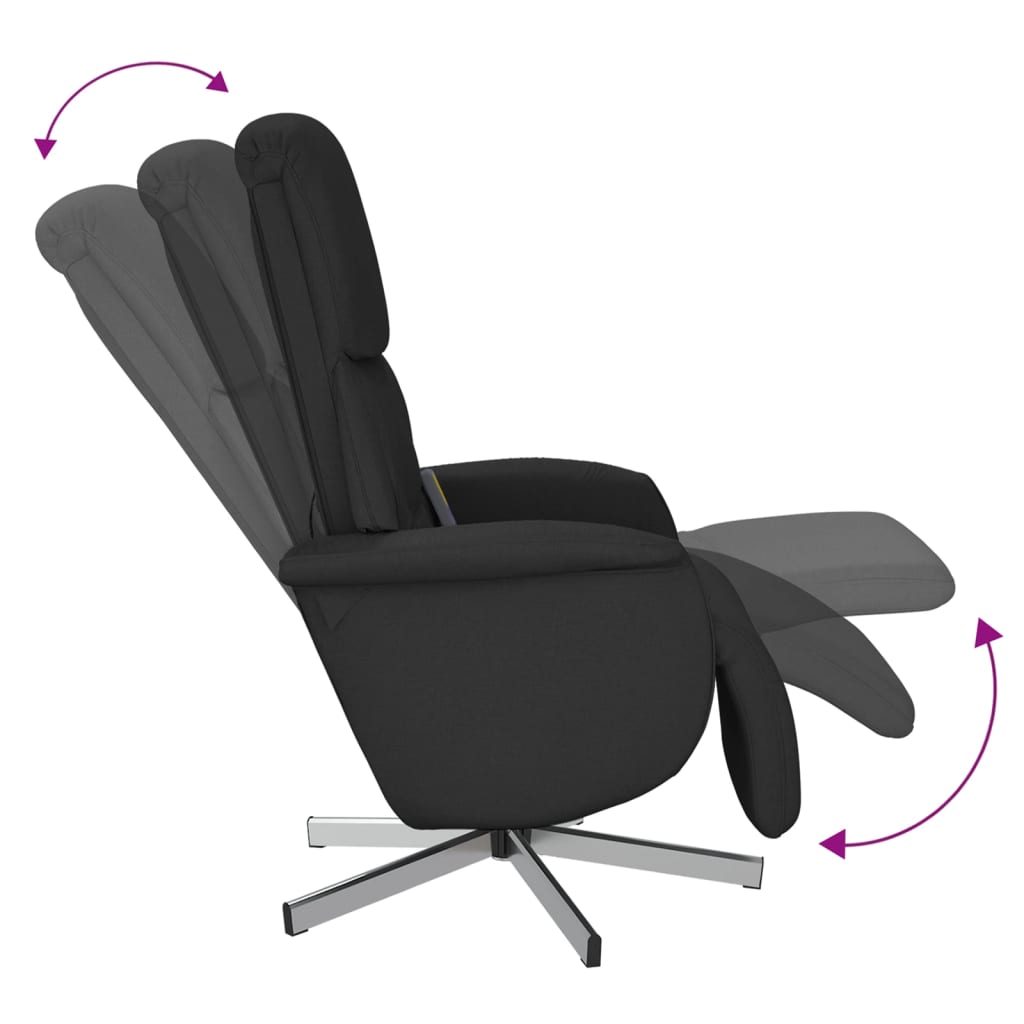 Fauteuil inclinable de massage avec repose-pieds noir tissu - XIOS