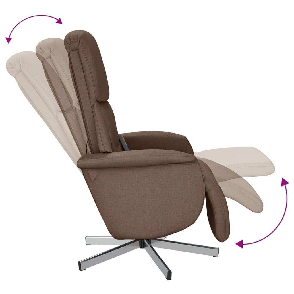 Fauteuil inclinable de massage avec repose-pieds marron tissu - XIOS
