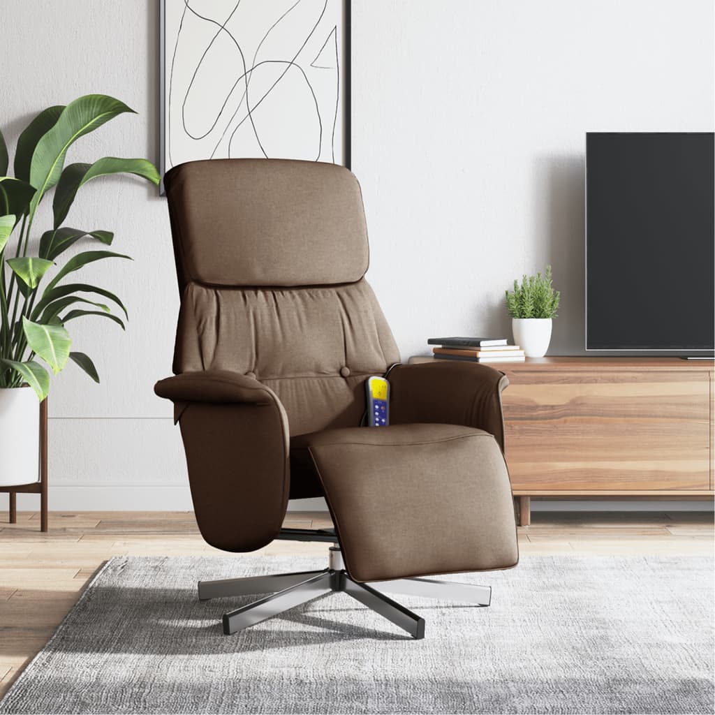 Fauteuil inclinable de massage avec repose-pieds marron tissu - XIOS