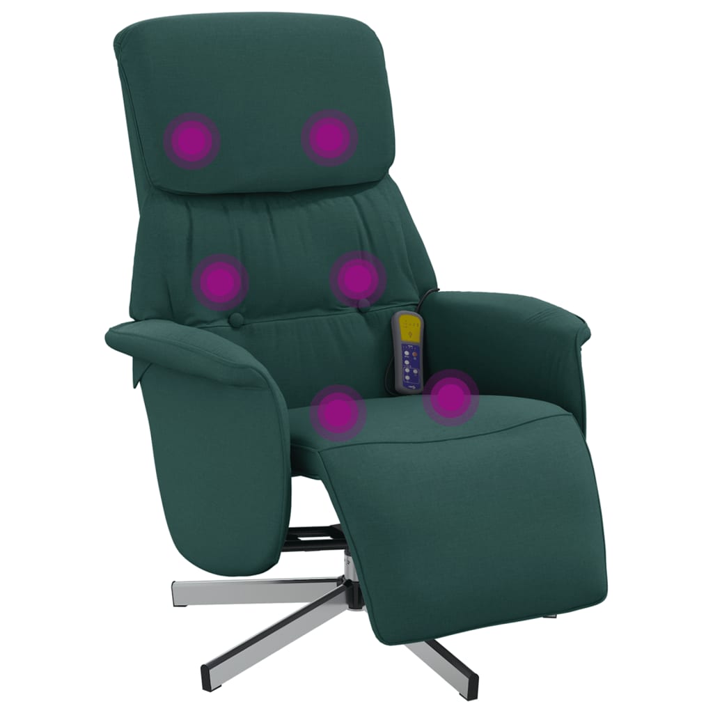 Fauteuil inclinable de massage et repose-pieds vert foncé tissu - XIOS