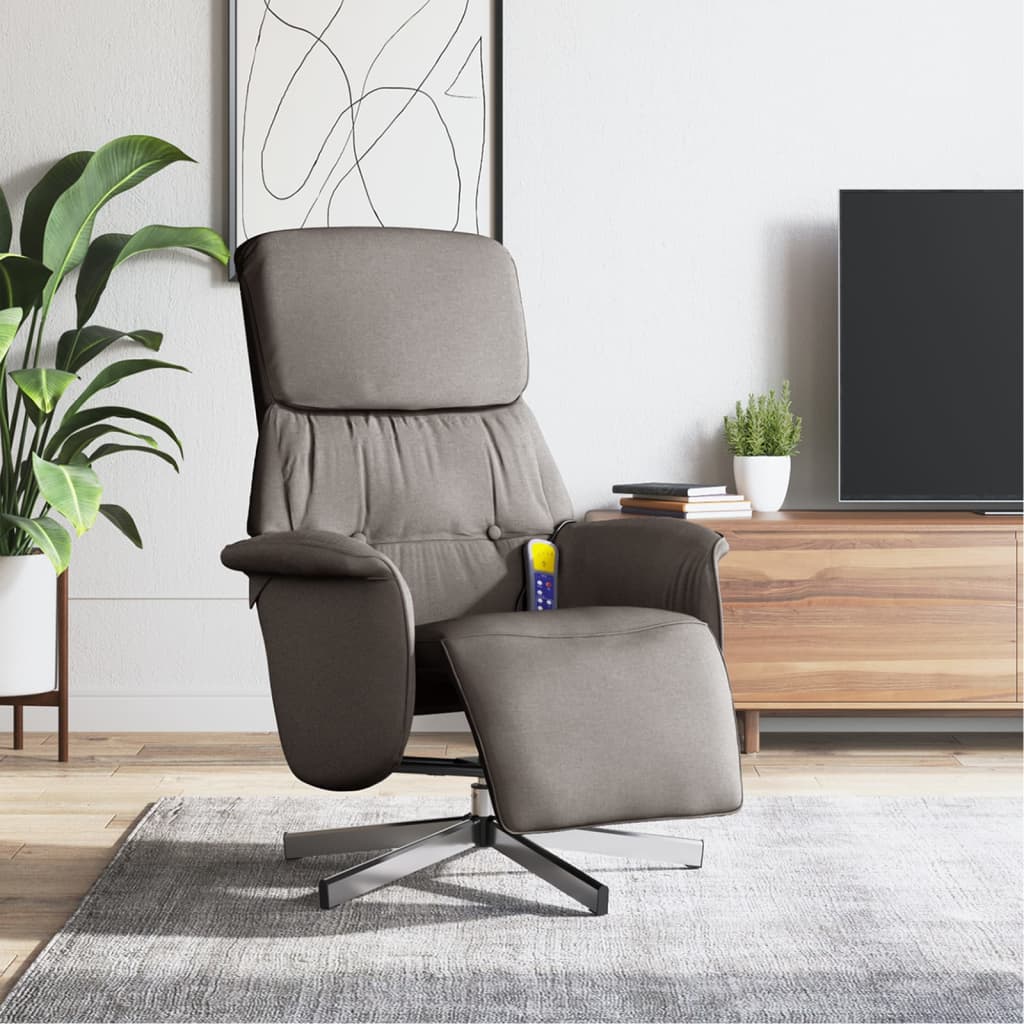 Fauteuil inclinable de massage avec repose-pieds taupe tissu - XIOS