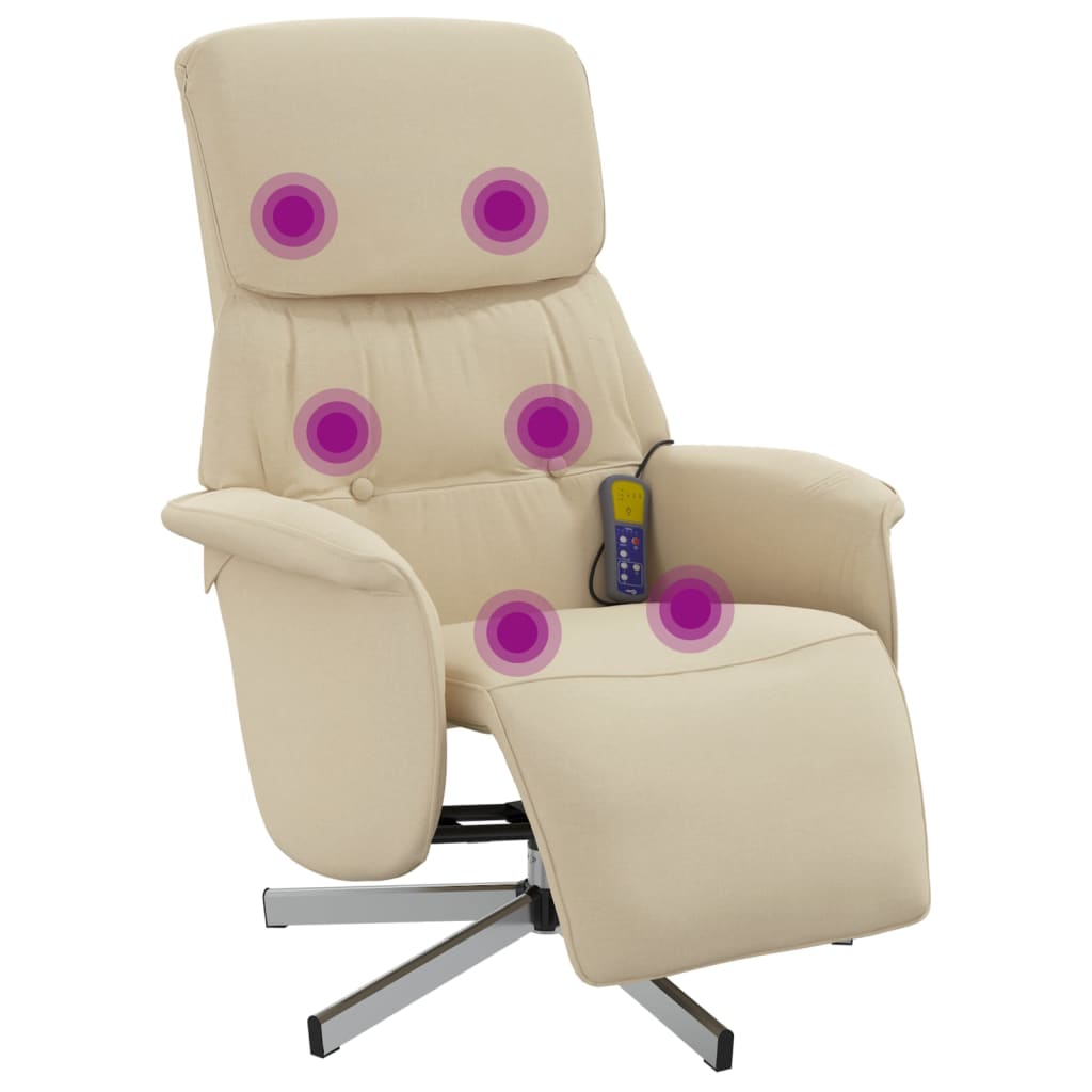 Fauteuil inclinable de massage avec repose-pieds crème tissu - XIOS