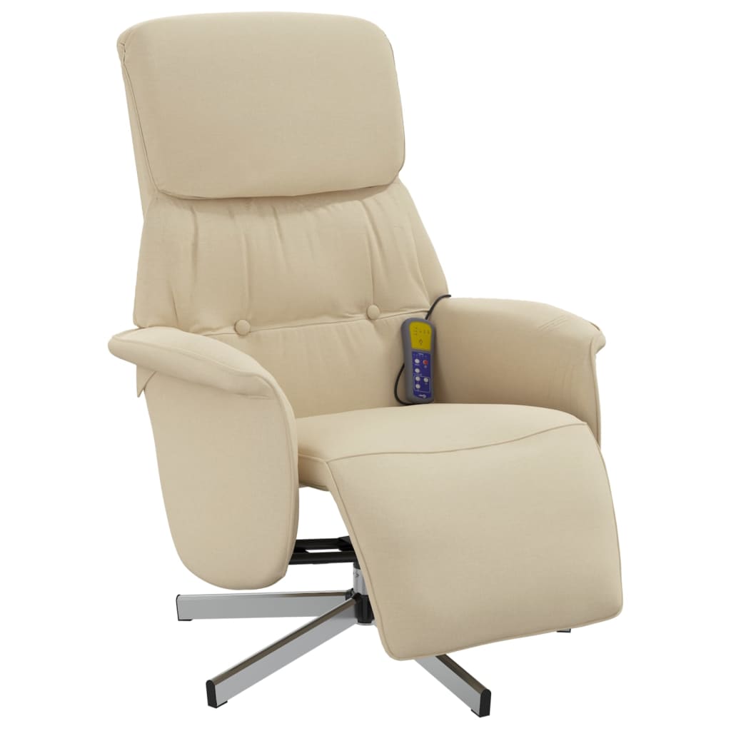 Fauteuil inclinable de massage avec repose-pieds crème tissu - XIOS