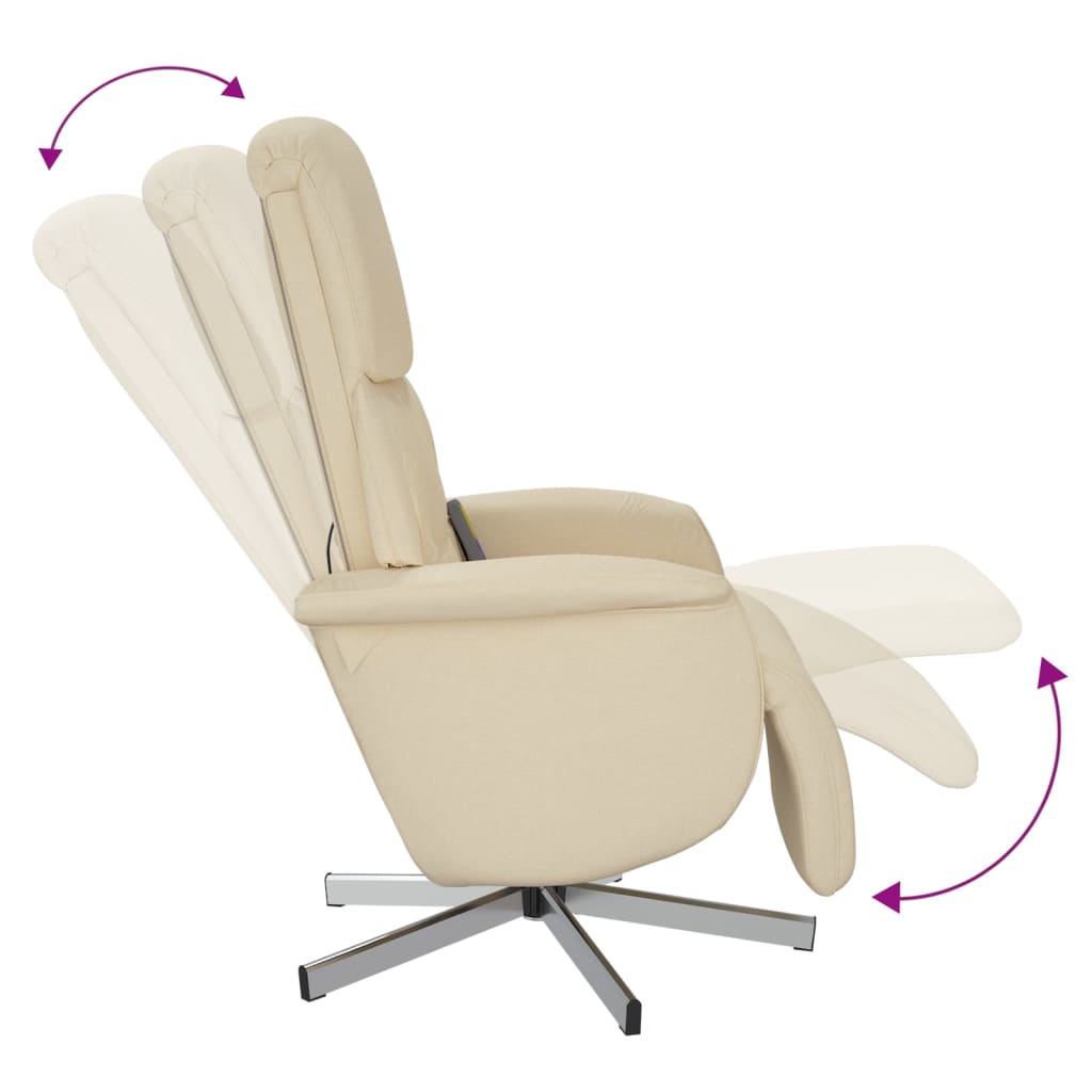 Fauteuil inclinable de massage avec repose-pieds crème tissu - XIOS