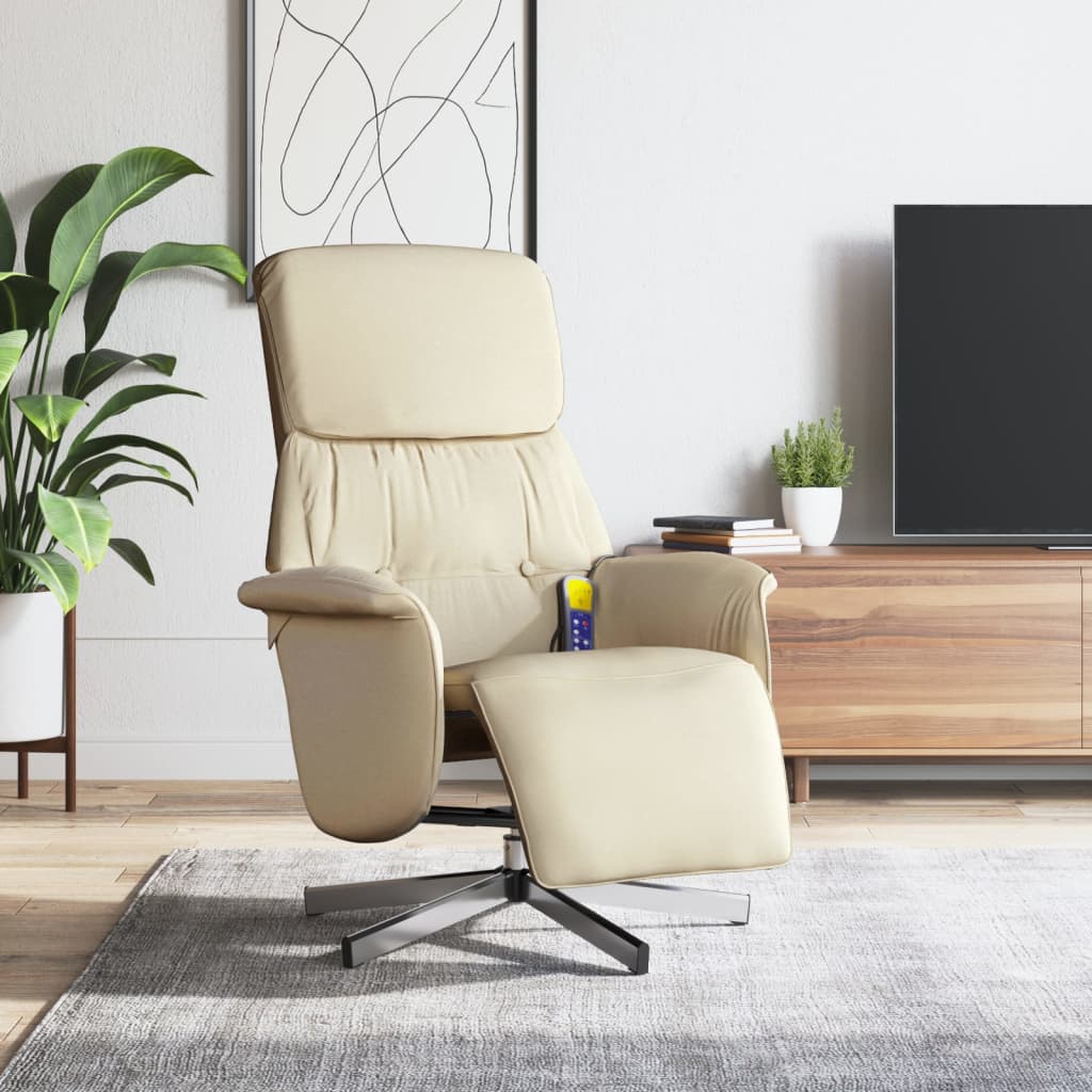 Fauteuil inclinable de massage avec repose-pieds crème tissu - XIOS