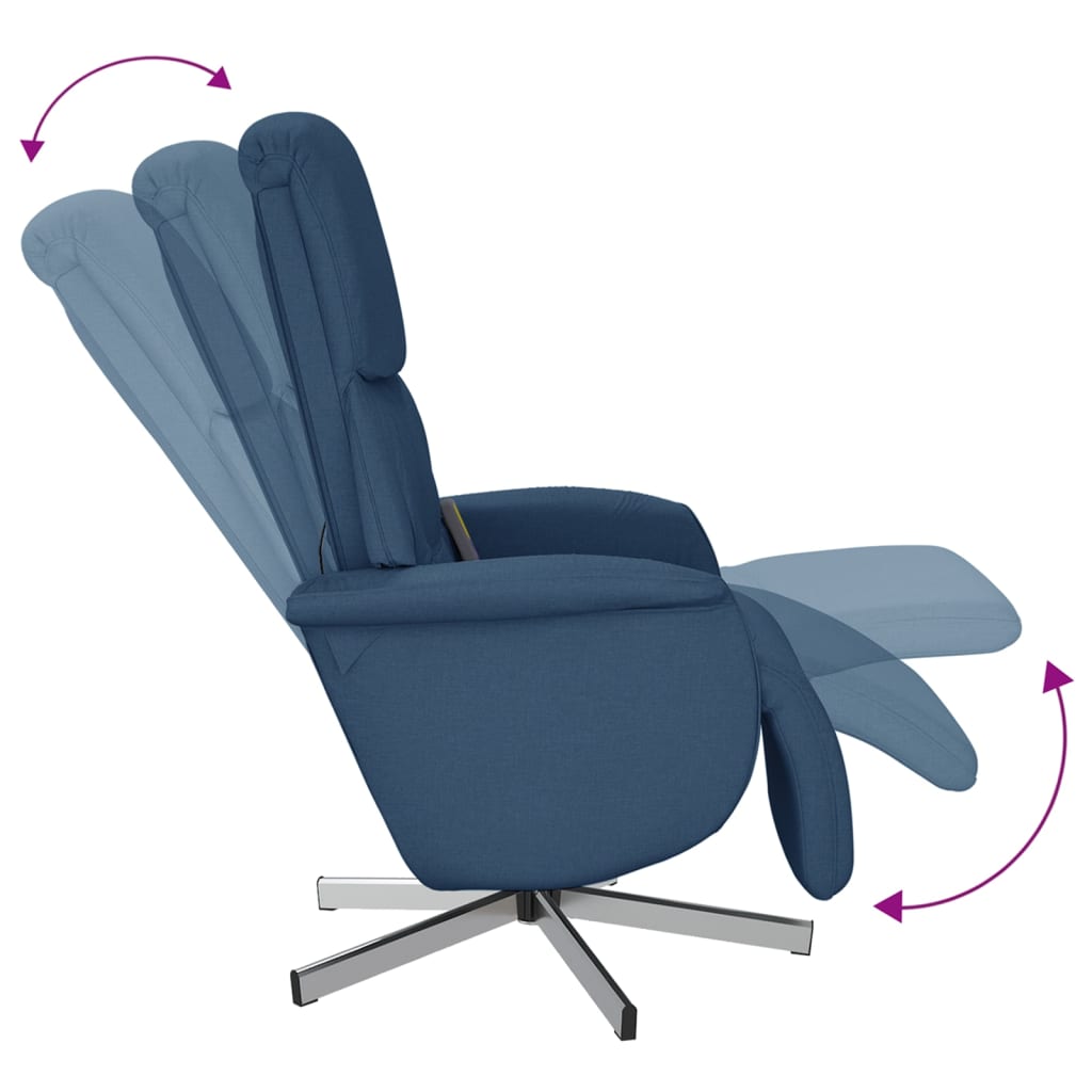 Fauteuil inclinable de massage avec repose-pieds bleu tissu - XIOS