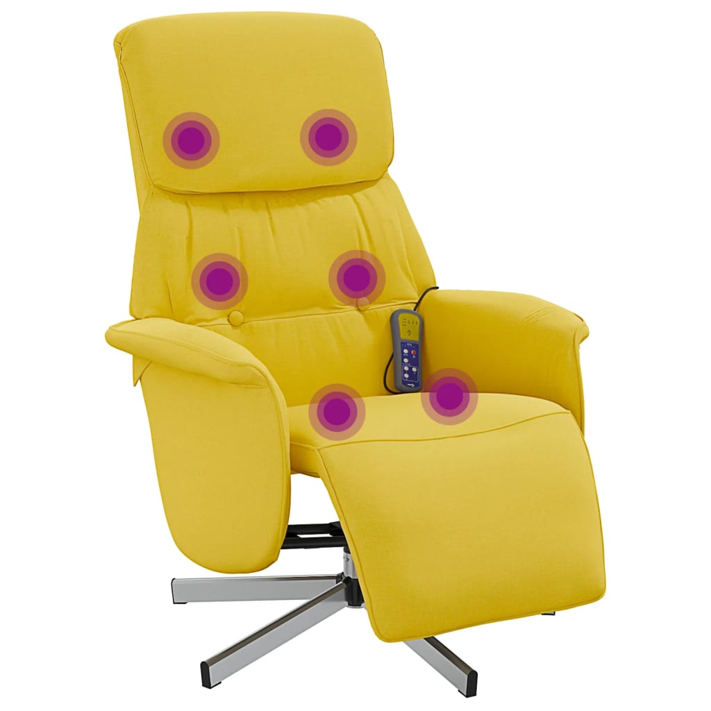 Fauteuil inclinable de massage repose-pieds jaune clair tissu - XIOS