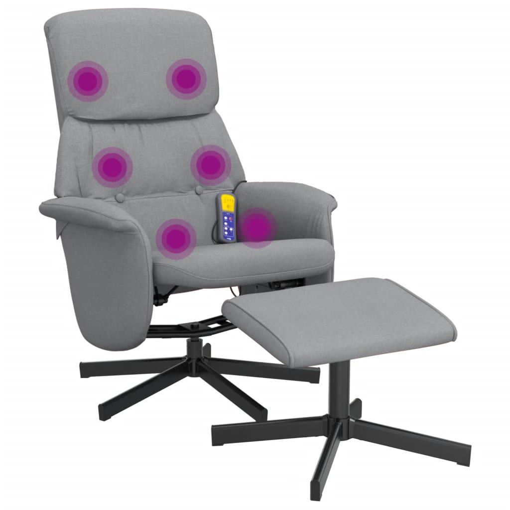 Fauteuil inclinable de massage et repose-pied gris clair tissu - XIOS