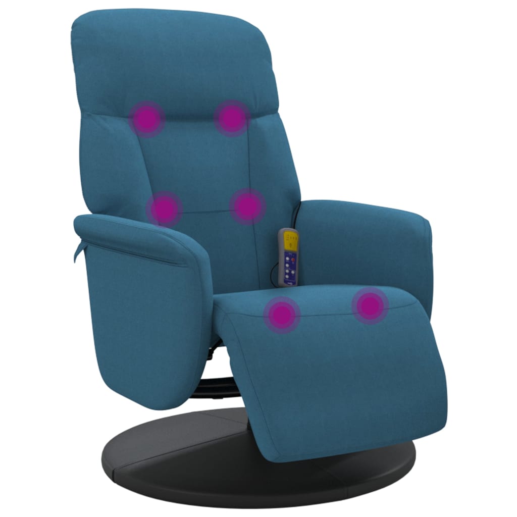 Fauteuil inclinable de massage avec repose-pied bleu velours - XIOS
