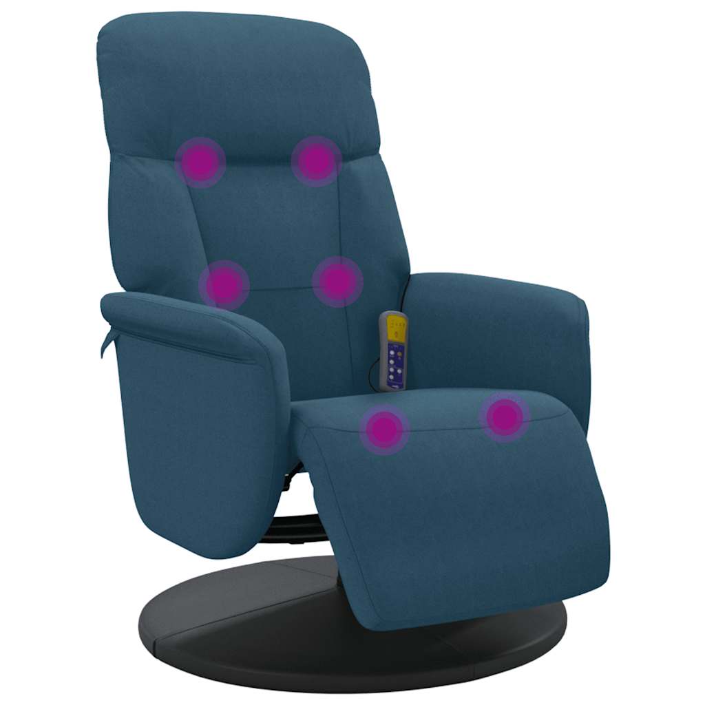 Fauteuil inclinable de massage avec repose-pied bleu velours