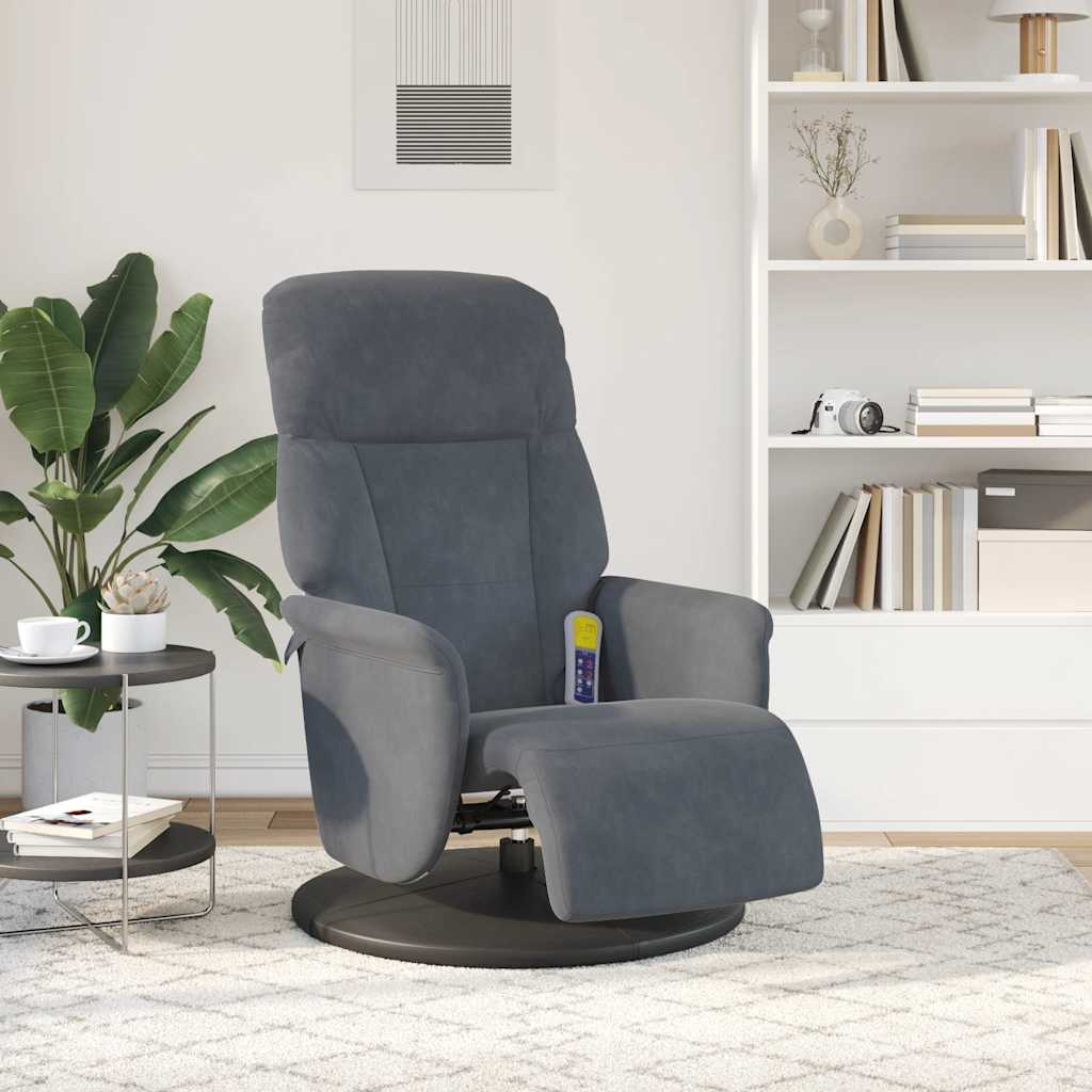 Fauteuil inclinable de massage repose-pied gris foncé velours - XIOS