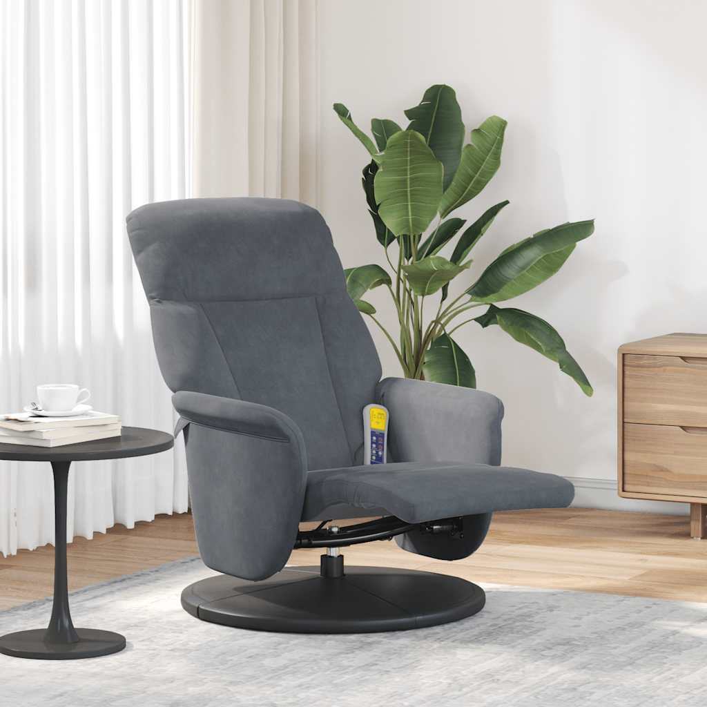 Fauteuil inclinable de massage repose-pied gris foncé velours - XIOS