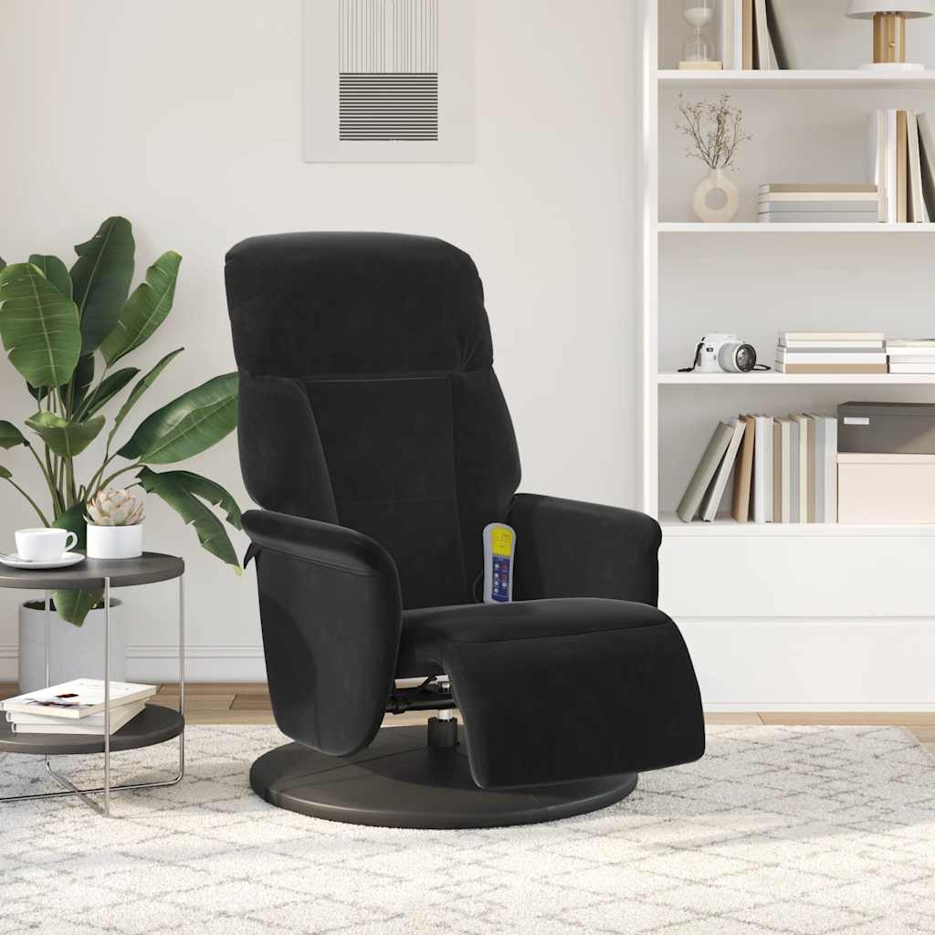 Fauteuil inclinable de massage avec repose-pied noir velours - XIOS