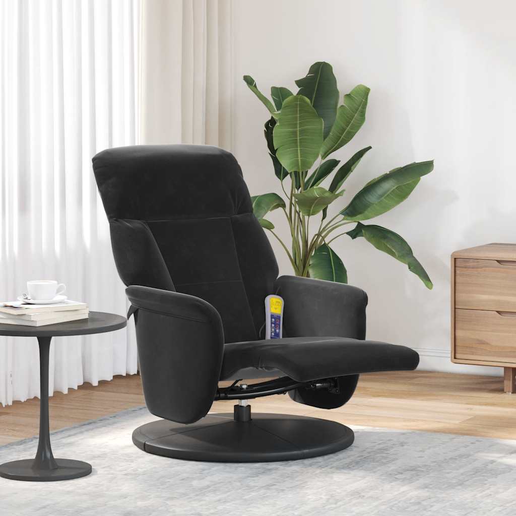 Fauteuil inclinable de massage avec repose-pied noir velours - XIOS