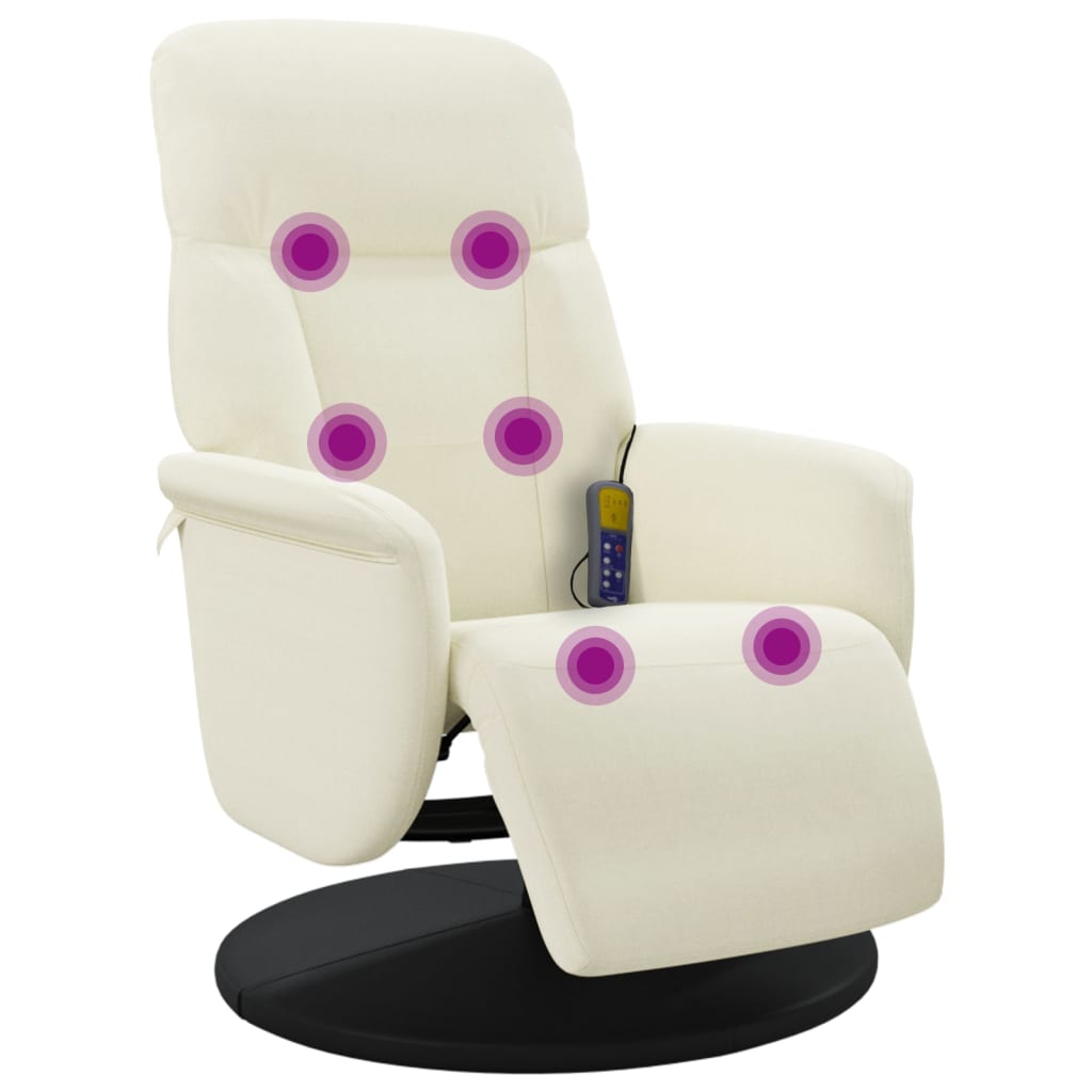 Fauteuil inclinable de massage avec repose-pieds crème velours - XIOS