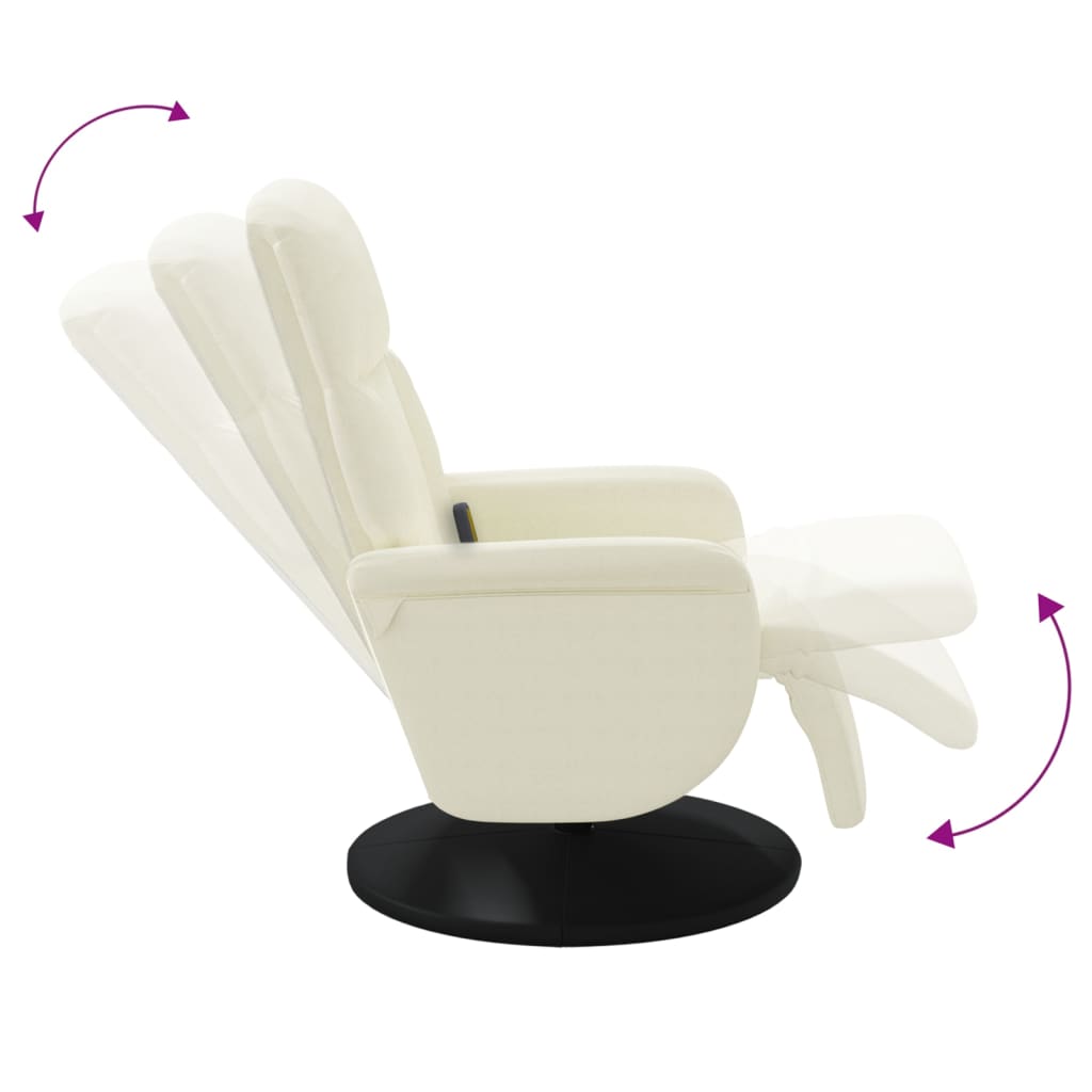 Fauteuil inclinable de massage avec repose-pieds crème velours - XIOS