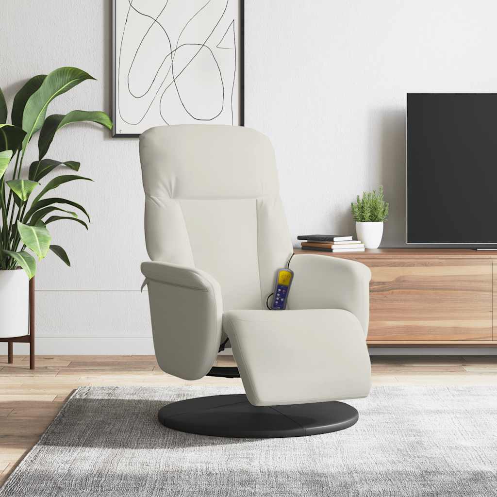 Fauteuil inclinable de massage avec repose-pieds crème velours - XIOS