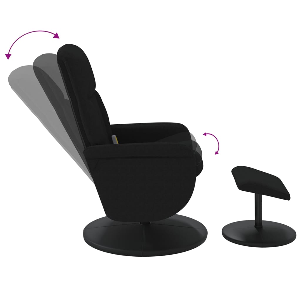 Fauteuil de massage inclinable avec repose-pied noir velours - XIOS