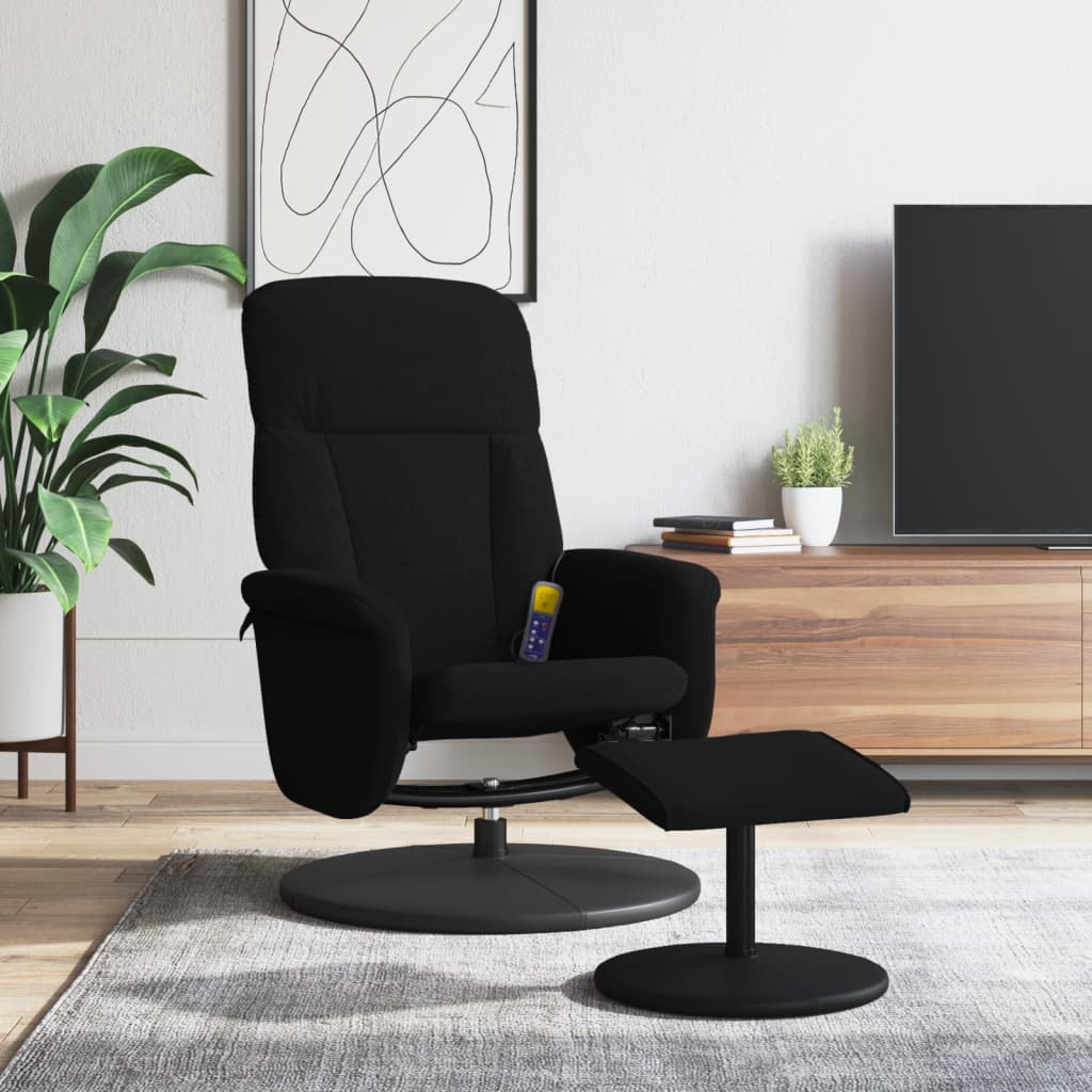 Fauteuil de massage inclinable avec repose-pied noir velours - XIOS