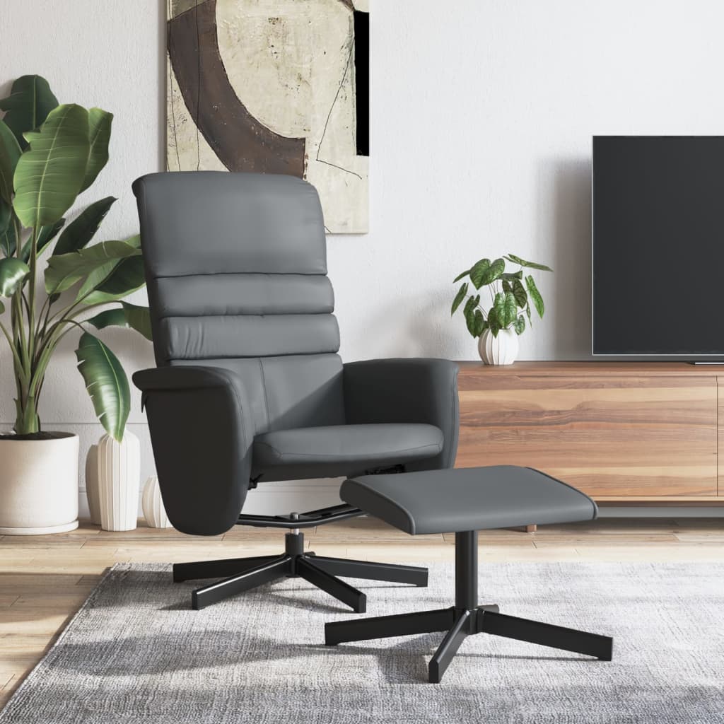 Fauteuil inclinable avec repose-pied gris similicuir - XIOS