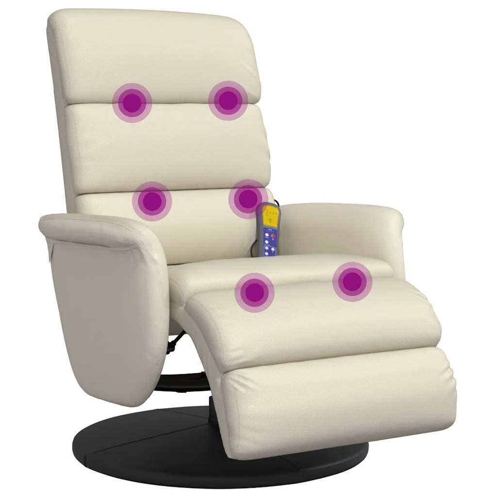 Fauteuil inclinable de massage et repose-pieds crème similicuir - XIOS