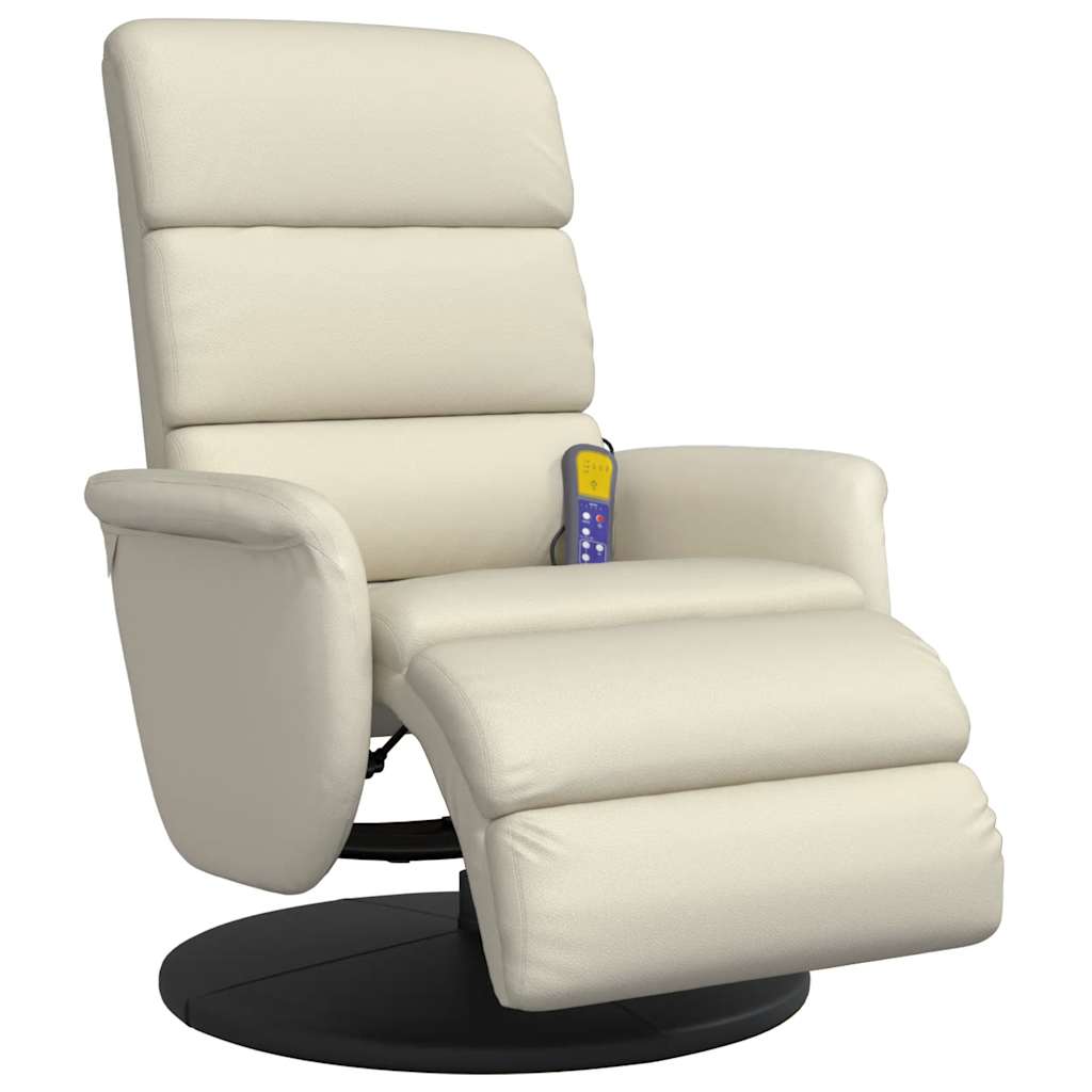Fauteuil inclinable de massage et repose-pieds crème similicuir - XIOS