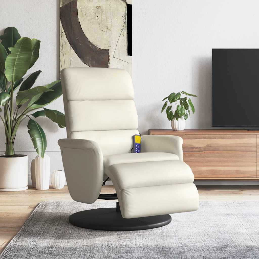 Fauteuil inclinable de massage et repose-pieds crème similicuir - XIOS