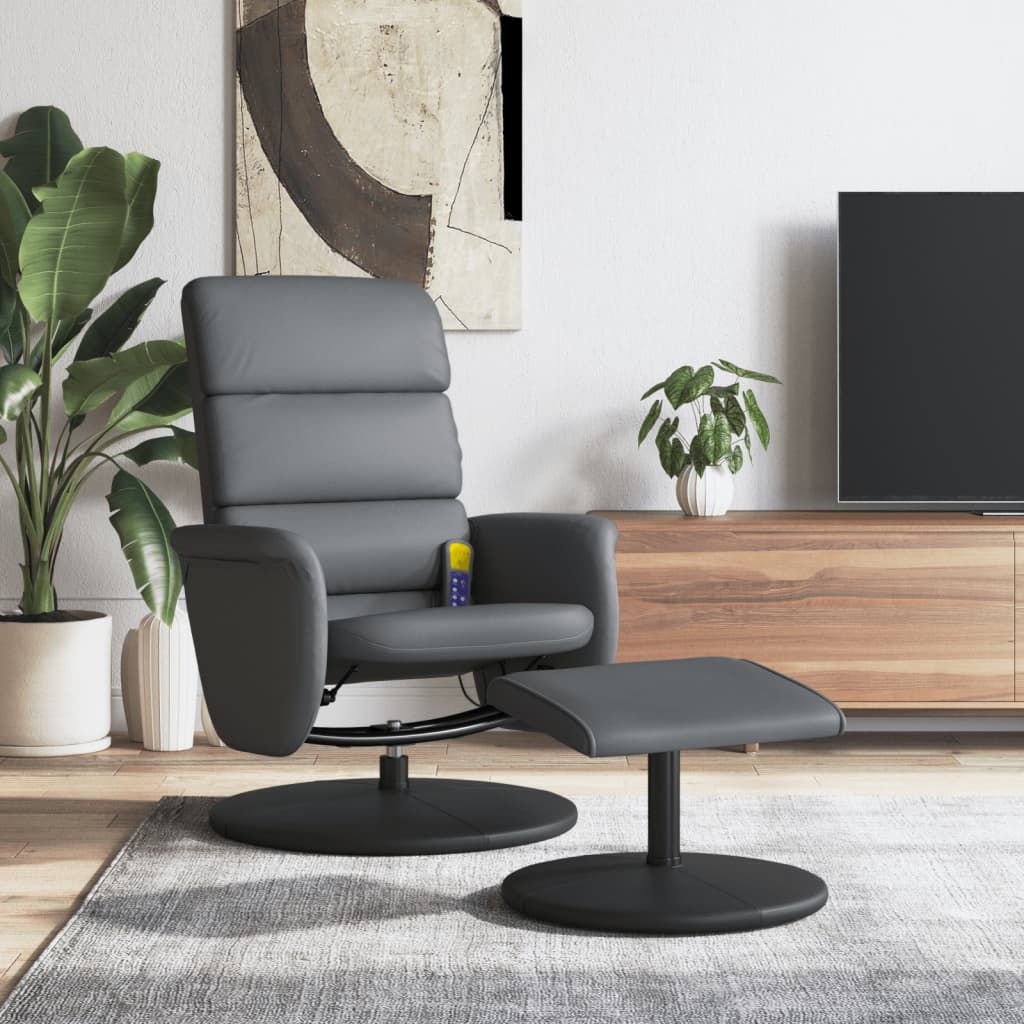 Fauteuil inclinable de massage avec repose-pied gris similicuir - XIOS