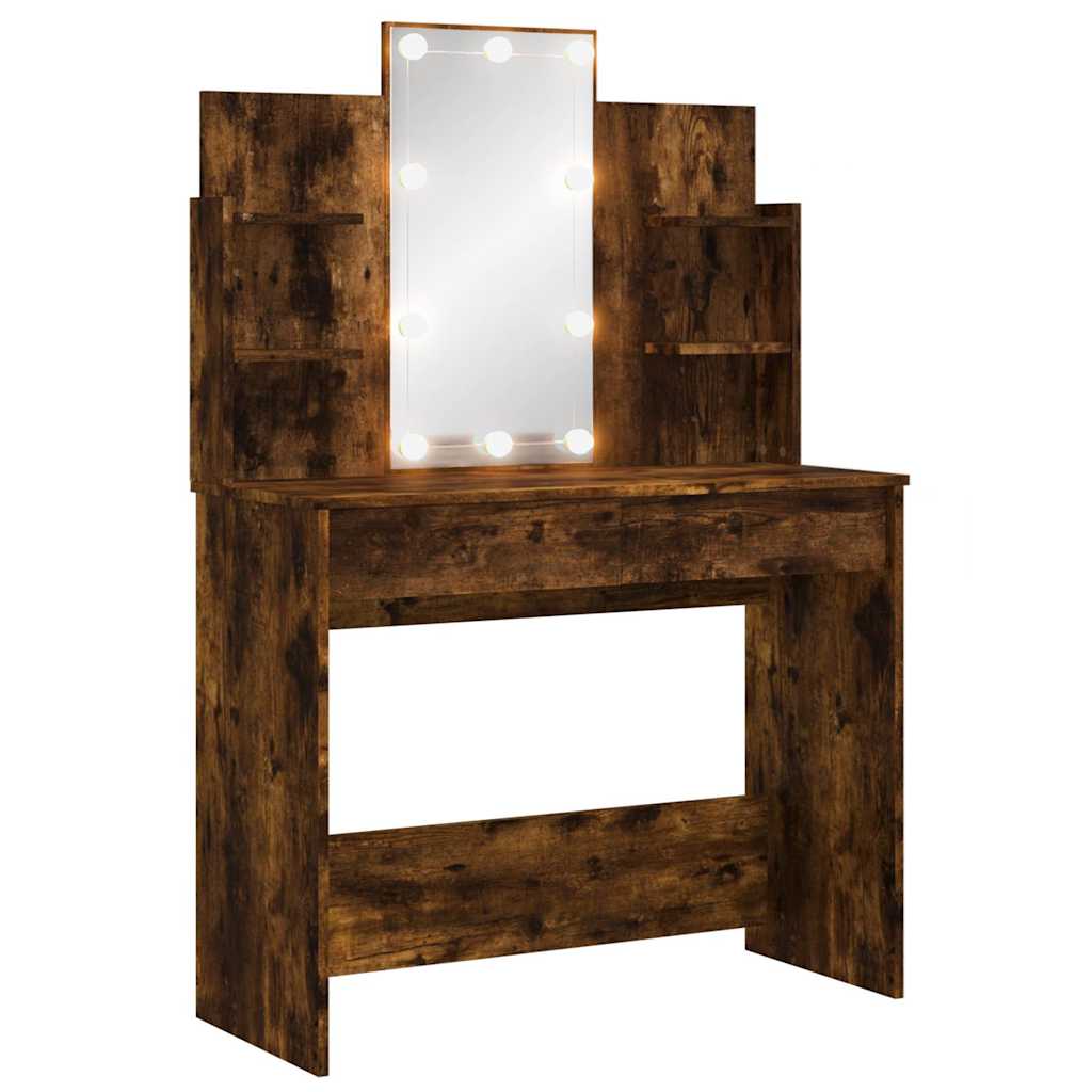 Coiffeuse avec lumières LED chêne fumé 96x40x142 cm - XIOS