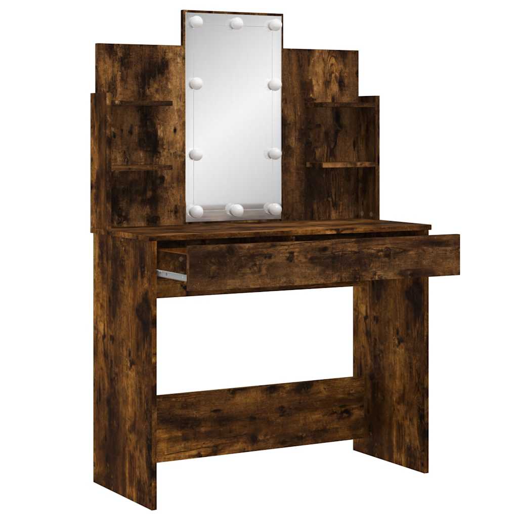 Coiffeuse avec lumières LED chêne fumé 96x40x142 cm - XIOS