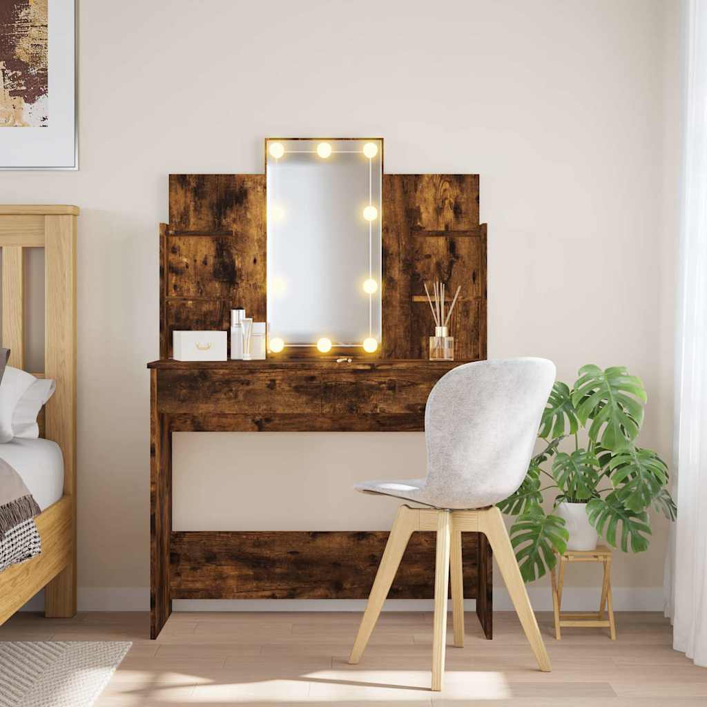 Coiffeuse avec lumières LED chêne fumé 96x40x142 cm - XIOS
