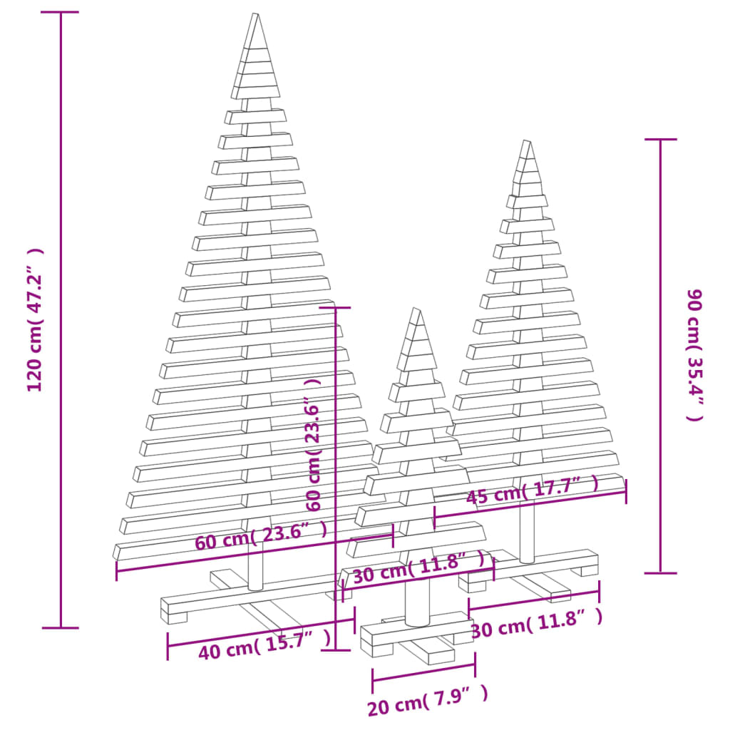 Arbres de Noël en bois pour décoration 3 pcs bois massif de pin - XIOS