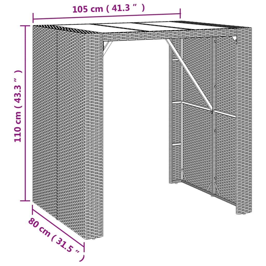 Ensemble de bar de jardin 5 pcs avec coussins gris poly rotin
