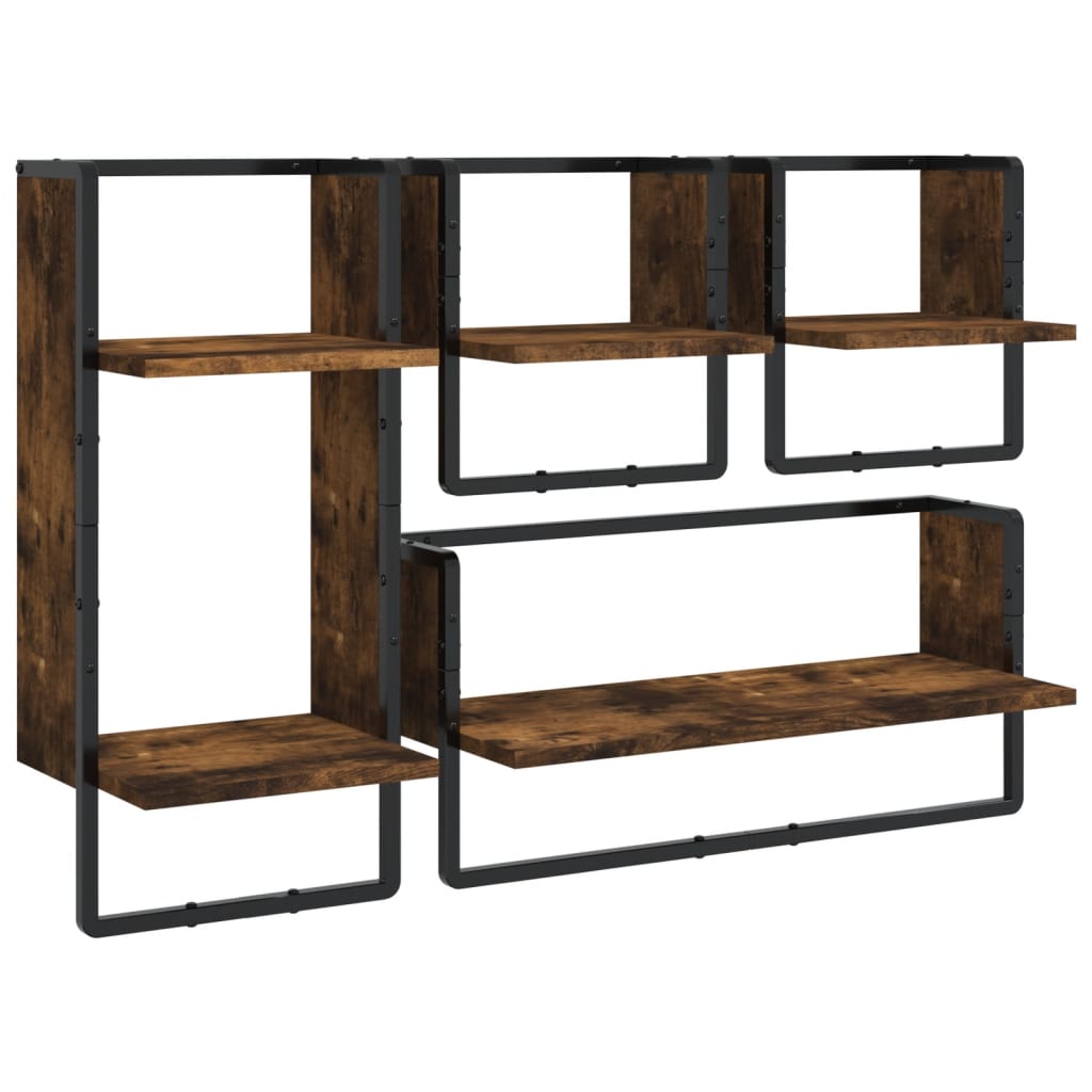 Ensemble d'étagères murales avec barres 4 pcs chêne fumé - XIOS