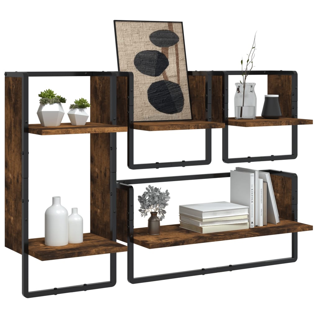 Ensemble d'étagères murales avec barres 4 pcs chêne fumé - XIOS