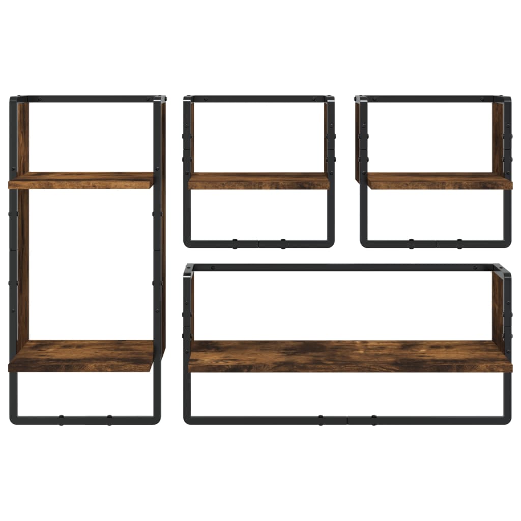Ensemble d'étagères murales avec barres 4 pcs chêne fumé - XIOS