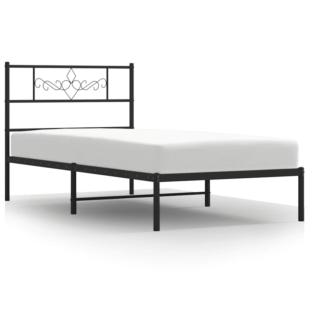 Cadre de lit métal sans matelas avec tête de lit noir 100x190cm
