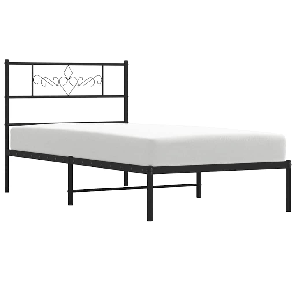 Cadre de lit métal sans matelas avec tête de lit noir 100x190cm